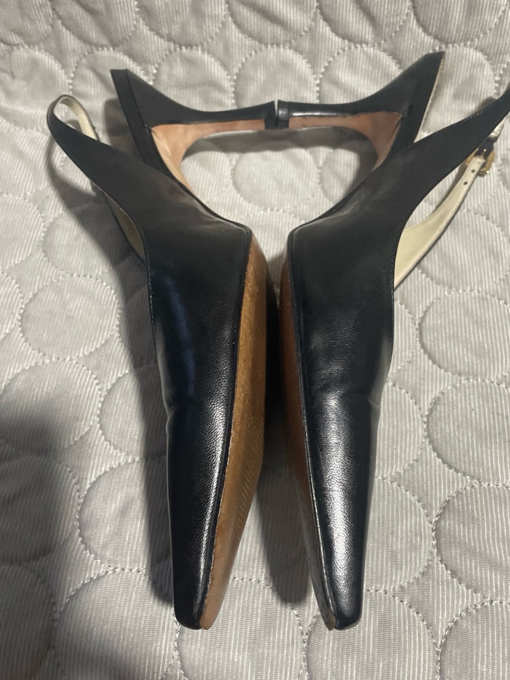 ANTONIO MELANI Black Pointed Leather Slingback Pumps with Cutout Floral Detail - Picture 5 of 8
